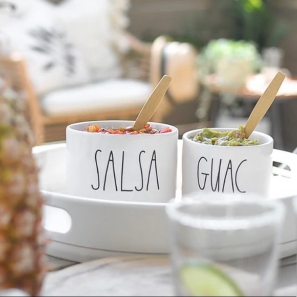RAE DUNN ARTISAN GUAC and SALSA SET WITH 2 BAMBOO SPOONS - Picture 5 of 8